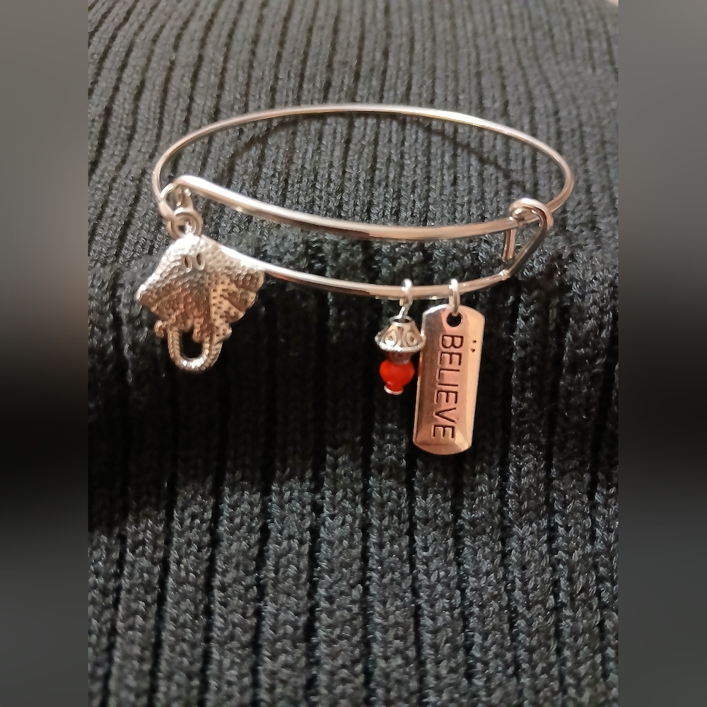 Silver Stingray Charm Bracelet with Red Bead